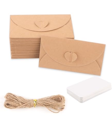 100 Enveloppes Kraft + 100 Cartes Vierges - Format 10,4x7cm, Fermeture Cœur, Pour Messages, Mariage, Noël