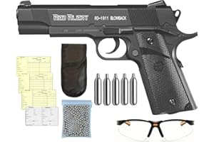 GENÉRICO Pack Pistola Aire Comprimido Gamo Red Alert RD-1911 Blowback CO2 – Calibre 4.5mm BBS – Incluye Tarjeta de Armas, Funda, Balines, Gafas Protectora, y 5 Bombonas CO2 - Pistola Airsoft