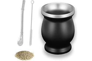 Huamirra Tazze Mate, Set Yerba Mate in Acciaio Inossidabile, Set da Tè Mate in Acciaio Inox, Inossidabile da 8 once, Doppio Isolamento, con Cucchiaio E Spazzola, per La Pulizia, Set da 230 ml, Nero