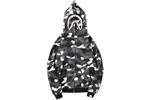 PADOLA Hombre Sudadera con Capucha Shark 3D Impresión Hoodie Camuflaje Chaqueta con Cabeza de Tiburón Manga Larga
