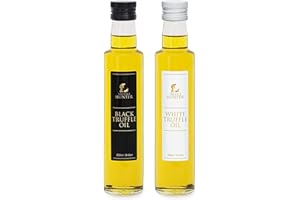 TruffleHunter - Set de Aceites de Trufa Negra y Blanca - Aceite de Oliva Virgen Extra para Cocinar y Condimentar - 250 ml x2