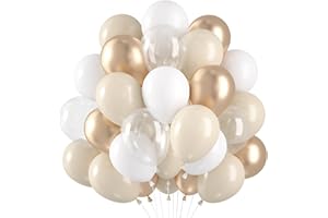Capaneus Luftballons Beige Weiß, 60 Stück: 20 Stück Sandweiß, 20 Stück Beige, 10 Stück Champagner Gold, 10 Stück Klar, für Geburtstage, Babypartys, Hochzeiten & mehr