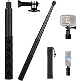Qixeva 120cm Invisible Selfie Stick Carbon Fiber, Extendable Selfie Stick Extension for Insta360, for GoPro, DJI, Action Came