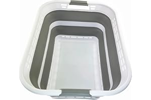 SAMMART 42L Klappbare Wäschekorb aus Kunststoff – faltbarer Pop-Up-Aufbewahrungsbehälter/Organizer – Tragbar Wäschekorb – platzsparender Korb/Korb (Weiß/Grau)