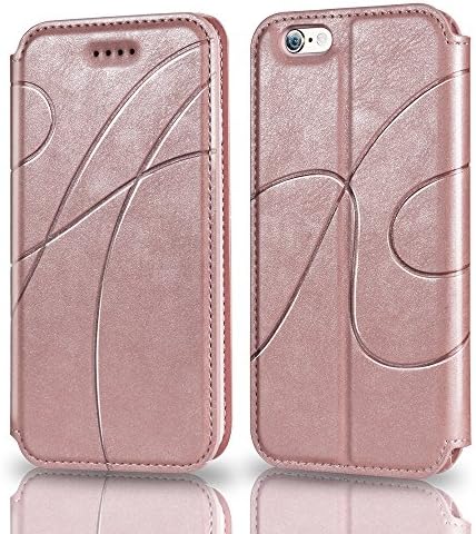 REEXIR iPhone 6 Wallet Case, iPhone 6s Wallet Case, Leather Flip Case [Kickstand] [3 Card Slots] [Magnetic Closure] Slim Folio Case Cover for Apple iPhone 6/6s (Rose Gold)
