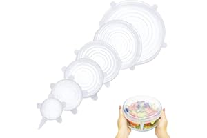 SALVERIA Couvercle silicone alimentaire adaptables ecologiques elastiques extensibles reutilisables sans BPA Lave vaisselle film charlotte couvre plat alimentaire reutilisable (6 Unités)