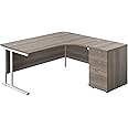 Office Hippo Heavy Duty Right Corner Radial Desk With 3 Drawer High Storage, Home Office or PC Desk, 5 Yr Wty, MFC - Grey Oak, White Frame, 160cm x 160.4cm
