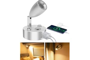 SUPAREE Lámpara Caravana LED 12V Luz de Lectura Lámpara 12 Volt LED Autocaravana USB Regulable Blanco Cálido 3000K con Puertos USB y USB C Interruptor Táctil para Furgoneta Camper RV Van Barco 1 Pieza