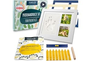 Amari ® Pfotenabdruck Set – Abdruckset für Tiere mit Buchstaben, Zahlen und Bilderrahmen – Pfotenabdruck Set Hunde Pfotenabdruck Set Katze Geschenk für Hundebesitzer Erinnerung Hund Bilderrahmen