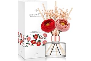 COCOD'OR Cocodor Camellia Preserved Flower Reed Diffuser/Black Cherry/6.7oz(200ml)/Reed Diffuser Set, Oil Diffuser & Reed Diffuser Sticks, Home Decor & Office