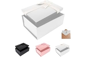 DAWNTREES Geschenkbox mit Deckel,33x25x12.5cm,Weiß Geschenkverpackungskasten mit Grußkarten,Gift Box,Geschenkverpackungsboxen für Vatertag, Muttertag, Weihnachten, Ostern, Valentinstag, Geburtstage und mehr