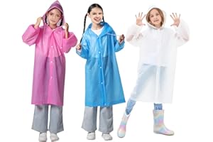 ZOCONE 3 Piezas Chubasquero Niño Reutilizable Poncho Impermeable Niño con Capucha y Botón, EVA Poncho Lluvia Capa de Chuva Criança Chubasquero Impermeable para Viajes, Senderismo, Camping