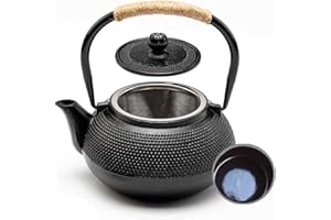 HwaGui Théière en Fonte Intérieur Avec Filtre en Acier Inoxydable, Noir 800ML/25oz