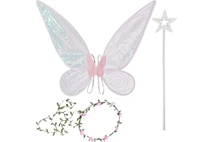 TZQFROCE Feenflügel Kostüm Feenflügel Damen Fee Kostüm Damen Schmetterlingsflügel Elfenflügel mit Blumenkranz Zauberstab für Kinder Mädchen Prinzessin Party Cosplay - Rosa