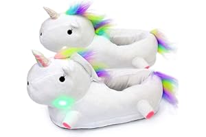 Angel ZYJ Chaussons Licorne avec LED Unicorn Pantoufle Peluche Chaussures de Maison Chaud Hiver pour Enfants