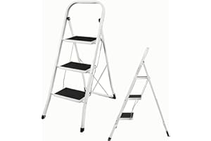Feidak Folding 3-Stufen-Leiter Stahl, rutschfeste, robuste und breite Pedal-Trittleiter 150 kg Tragfähigkeit Tragbarer Stahl-Tritthocker