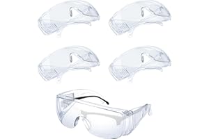 AMISSZ 5 Pezzi Occhiali Protettivi Trasparenti Occhiali da Lavoro Protettivi per Vestibilità Sicura,Occhiali di protezione Sovrapponibili Occhiali Antinfortunistica Lenti Antigraffio Industriale Laboratorio
