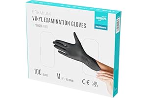 EUROPAPA® - Lot de 100 gants jetables en vinyle sans latex et non poudrés - Taille S, M, L et XL (Noir, M)