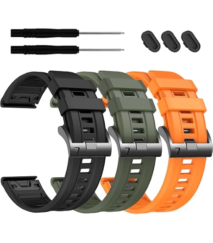 Bracelet Silicone QuickFit 26mm Niboow Pour Garmin Fenix 8 / 7X / 6X - Orange/Noir Respirant