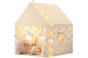 Benebomo Tenda da gioco per bambini, Design della casa con tende, Casetta per bambini da interni per giocare, dormire e riposare, Beige
