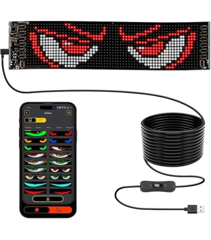 Aiorber Devil Eyes Light voor auto's, led-ogen voor vrachtwagens, led- display, programmeerbaar loopschrift, lichtreclame, gepersonaliseerd lichtbord voor auto (120 x 595 mm