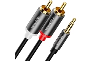 deleyCON 2m Kabel Jack na Cinch RCA 3,5 mm Kabel Audio Przewód Konwerter Telefon i Smartfon do HiFi Odbiornika 3,5 mm AUX Jack na Wtyk Cinch (Bardzo Cienki i Elastyczny)