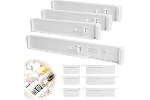PRZRAO 10 Stück Schubladentrenner Verstellbar 33-58 cm Kunststoff Schubladentrenner Küche Schubladen Organizer Weiß Schubladen Trenner Schubladenteiler Verstellbar für Kommode Schlafzimmer Badezimmer