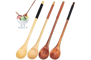 SWIRLCOLOR Cuchara de madera natural, cuchara de café multifuncional de mango largo, para accesorios de cocina de cuchara de mezcla de sopa de miel de té (4)