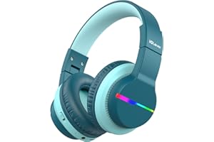 iClever Bezprzewodowe słuchawki Bluetooth dla dzieci z mikrofonem, kolorowe światła LED, ograniczona głośność 74/85/94dB, 40 godzin pracy, Bluetooth 5.0, wbudowany mikrofon