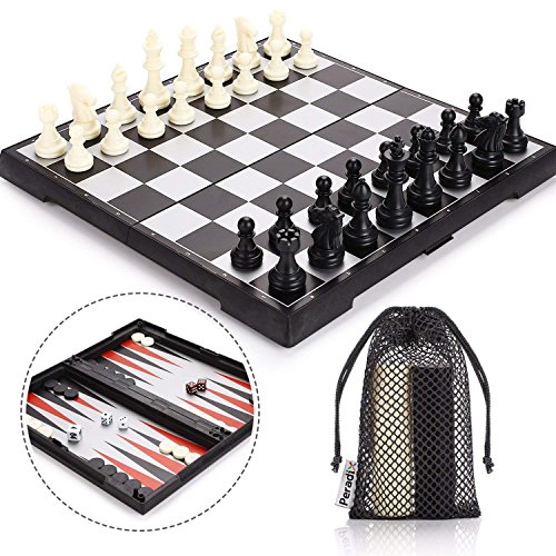 Peradix 3 en 1 Ajedrez Magnetico Plegable Set-Ajedrez Damas Backgammon para niños y Adulto Juego de Ajedrez 30.5*30.5cm