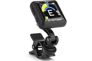 Áengus AT-102 Accordatore cromatico, Clip on Tuner per chitarra/Basso/Ukelele Violo/Ukelele, USB ricaricabile, Accordatore per tutti gli strumenti a corda (Nero)