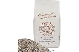 ‎ZANASTA Roggenkörner vom Sibirischen Waldstaudenroggen 1000g | Ur-Waldstaude ganzes Korn gereinigt, frisch aus der Rätze- Mühle in bester Qualität Roggenkerne (1 kg)