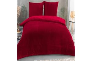 Kuscheli® Winter Wende Plüsch Bettwäsche 135 x 200 od. 155 x 220 mit 80x80 Kissenbezug Cashmere-Touch Coral Fleece Deckenbezug, Farbe:ROT, Größe:155x220 + 80x80
