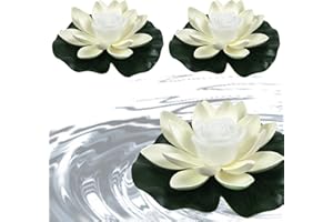 CUCUFA Lumière flottante pour piscine, 3Pcs Lampe de bassin LED Lotus flottant étanche Lampe Lotus alimentée par batterie Lampe de décoration pour étangs, piscines et réservoirs à poissons (Blanc)