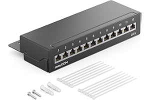 deleyCON CAT6 Patch Panel 12 Porte del Desktop & Montaggio a Parete - Schermato - Presa RJ45 12x - TIA568A TIA568B - Nero