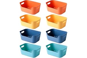 Bncxdc Cestini Portaoggetti, 8PCS Scatola di immagazzinaggio impilabile, cestini di plastica per cucina, cestino rettangolare per armadio, ufficio, bagno, vestiti (4 colori, 15,5x10,5x6 cm)