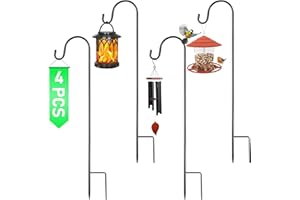 KRYVELLA 4 Stück Garten Schäferhaken, 82cm Laternenstab Garten Hirtenbogen Haken mit Halterung für Freien Hängende Dekoartikel, Solarleuchten, Pflanzkörbe, Futterhäuschen, Blumenkugel