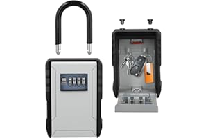 VUSDDY Cassaforte con 4 codici numerici, cassetta portachiavi con gancio rimovibile, cassaforte con codice numerico per esterni, impermeabile e antiruggine, per chiavi o piccoli oggetti di valore