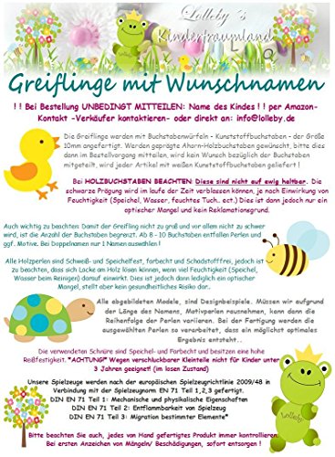 Greifling / Rassel mit Namen, Greifring, Junge - Geschenk zur Taufe, Geburt (Babyblau, Grau)