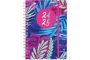 SHINEONE A5 Wiro Die Cut Academic Diary 2024-2025 Day A Page Mid Year Hardback Planner Student,teacher, planner Year Hardback Spiral Year Diary (Tropical)