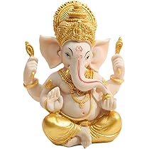 OTKARXUS Elefante Dio Ganesh, statua indiana del Signore Ganesh, statuetta di Buddha indù fortuna e ricchezza, ornamento per la decorazione della casa (oro + beige, grande