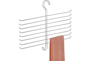 InterDesign Organizer armadio antipiega per sciarpe, Porta sciarpe con 8 aste e 1 gancio, in metallo per cravatte, cinture e molto altro, argento