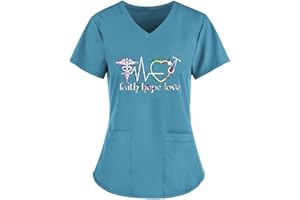 STPT Schlupfhemd Bluse Kurzarm V-Neck Kasack Damen Pflege mit Karikatur Motiv und Taschen Uniform Berufsbekleidung Krankenschwester Kleidung Schlupfkasack Uniformen