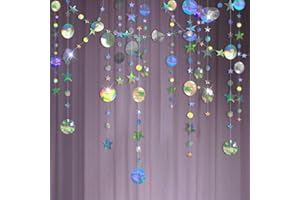 AINMTO 52Ft Hängenden Papier Girlande Holographisch Regenbogen,Rund und Stern Papier Deko for Party(4M x 4)