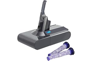 【2023 Upgraded】 6000mAh V8 Batterie de Remplacement pour Dyson V8 Li-ION Batterie Compatible avec Dyson V8 Absolute V8 Fluffy V8 Animal SV10 Aspirateur à Main + 2Pcs Filtres