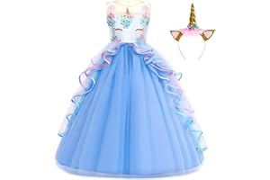 Foierp Girls Princess Dress,Girls Unicorn Costume Dress Princess Long Evening Dress for 3-12 Years