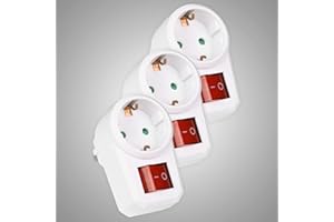 HEITECH PROMOTION GMBH HEITECH 3x Prise electrique 1 prise avec sécurité enfant - fiche multiprise electrique testée GS avec interrupteur - fiche multiprise