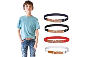 Kajeer 4Pcs Garçons Filles Ceinture élastique - Ceinture à boucle réglable avec cuir pour enfants de 3 à 15 ans