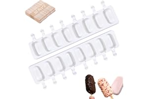 Atsmoce Moules à Crème Glacée en Silicone, 2 Pièces Moule Glace 8 Cavités, Moules à Glace Réutilisables, Faciles à Démouler, sans BPA, avec 100 Bâtonnets en Bois (2 Pcs 8 cavités)