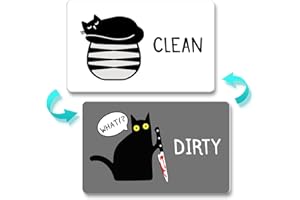 FZTUON Funny Dishwasher Magnet Clean Dirty Sign Universal Double Sided Refrigerator Magnet Cute Black Cat Cartoon Magnets Flip with Magnetic Plate Indicator Sign for Kitchen Home Decor